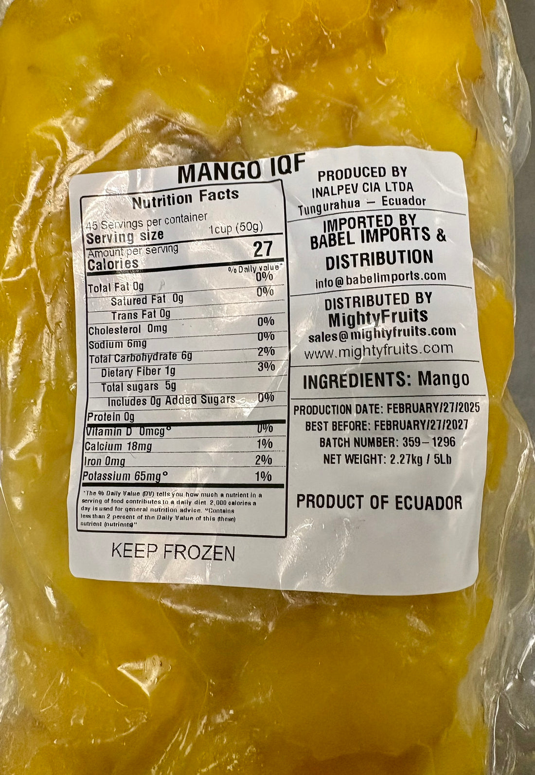 5 lbs - Mango Chunks - IQF